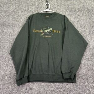 Vtg Headwaters Sweatshirt Mens Large Green Fleece Crew Neck Trophy Bass Fish